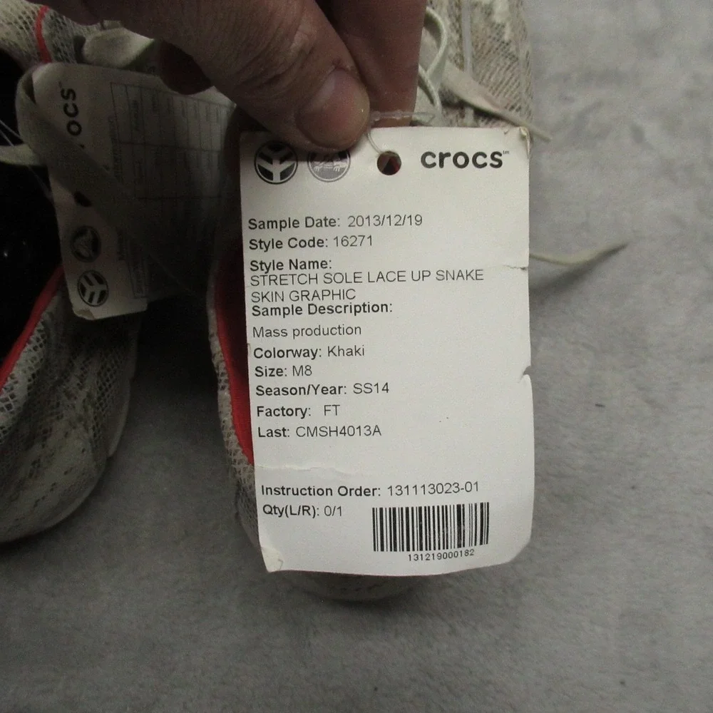 Crocs‎ Mens 8 Boat Shoes White Snakeskin Graphic Light Lace Up Casual RARE NEW